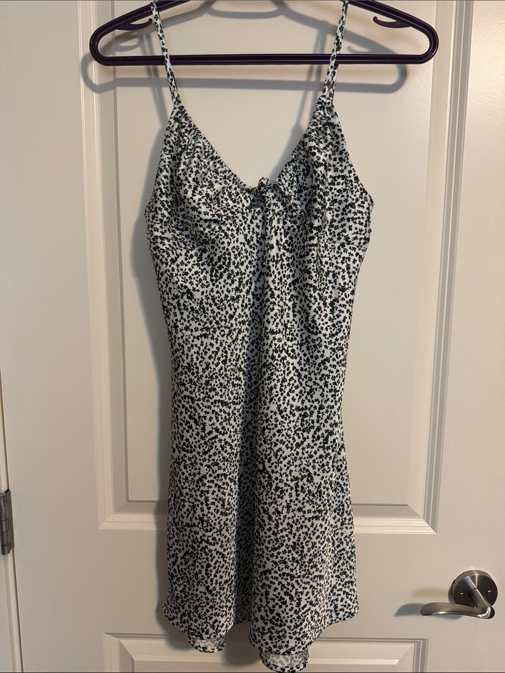 Bershka White Mini Slip Dress with Black Speckle Print